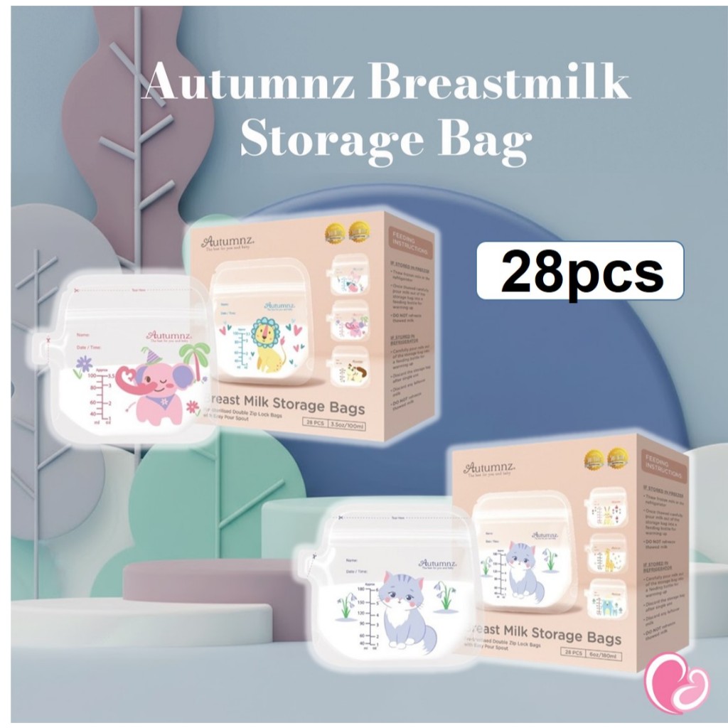 Autumnz 28pcs Double ZipLock Breastmilk Storage Bag, Easy Pour