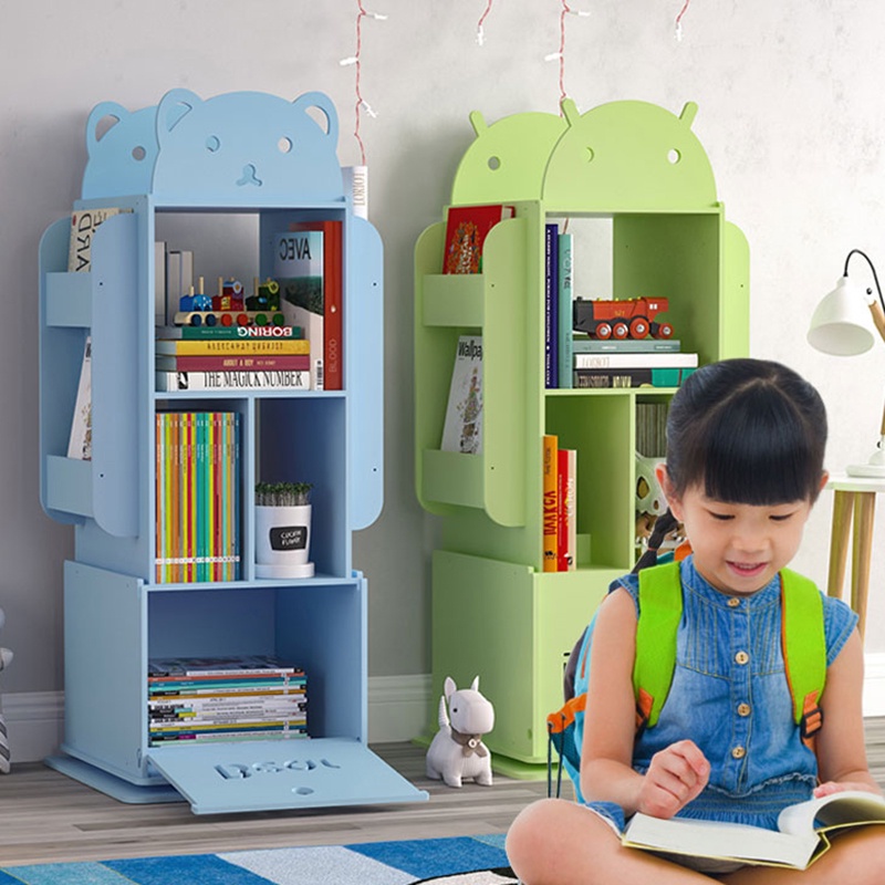 Simple children rotating bookshelf living room decorative storage shelf