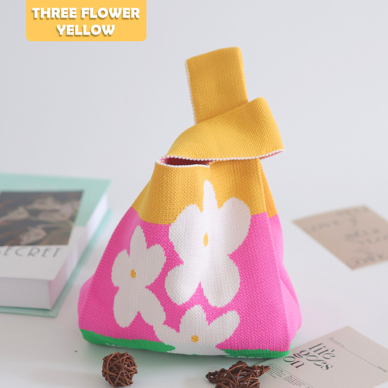 WHOLESALE | Mini Knitted Women Handbags Shopping Grocery Tote Bags Candy Color Striped Shoulder Bag