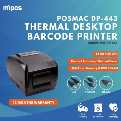 Posmac Printer POSMAC DP-443 Thermal Label Printer Built-In CPU 4MB Flash Memory, 8MB ...
