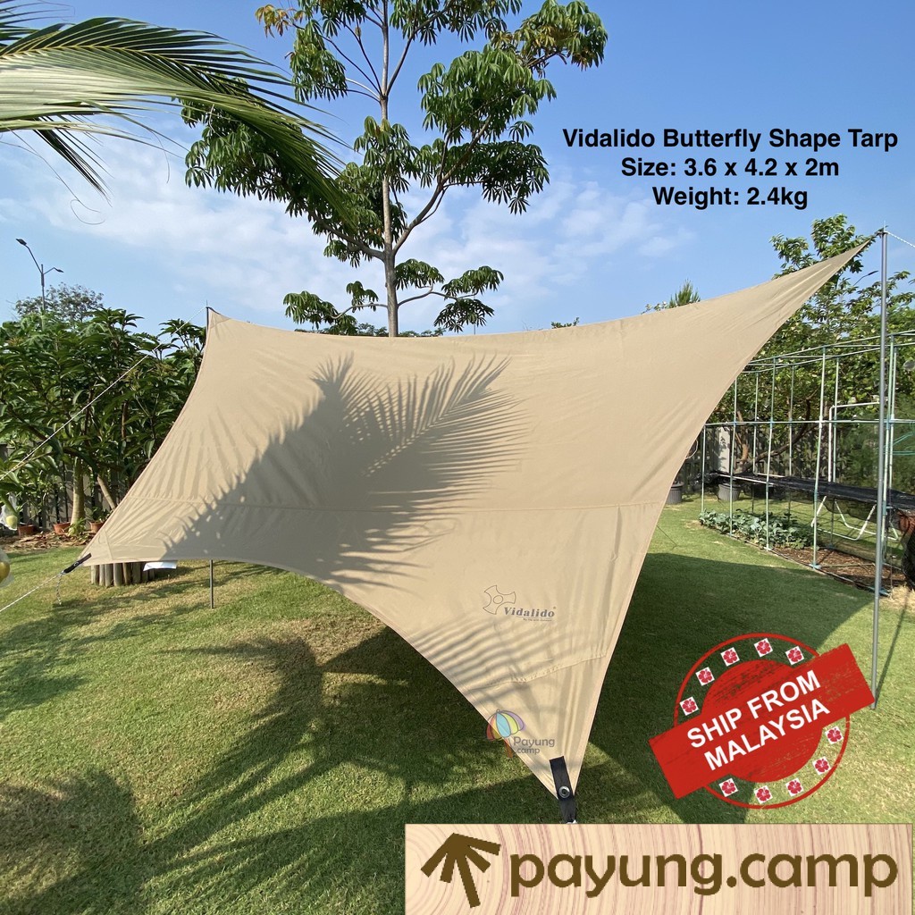 VIDALIDO Butterfly Shape Tarp 3.6m x 4.2m BLACK / SILVER Coating