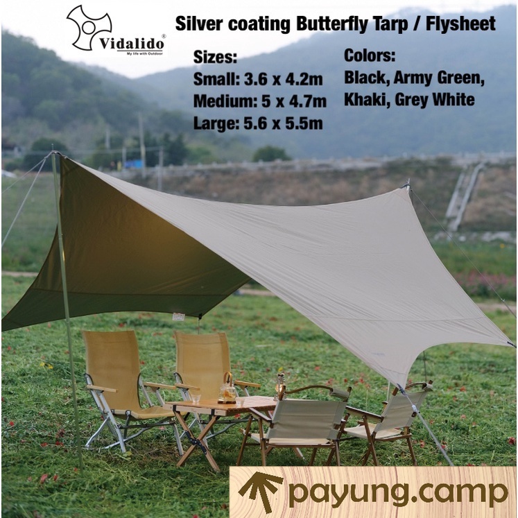 VIDALIDO Butterfly Shape Tarp Large Size BLACK / SILVER Coating