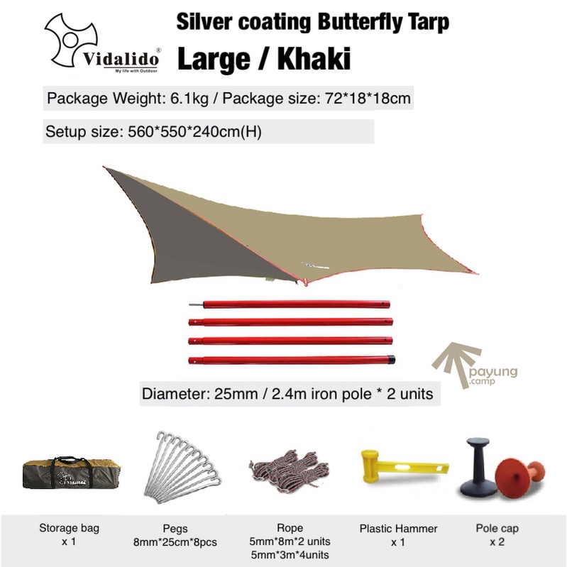 VIDALIDO Butterfly Shape Tarp Large Size BLACK / SILVER Coating