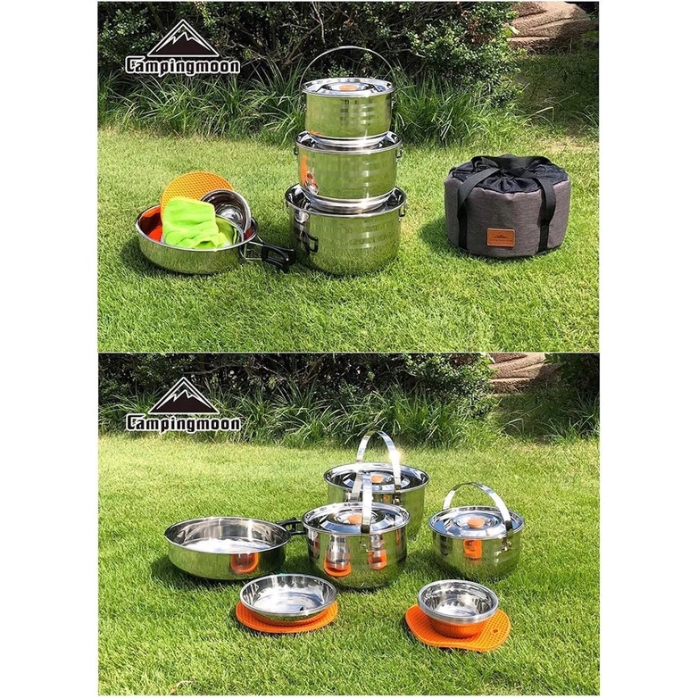 CAMPINGMOON 13pcs &frasl; 16pcs Stainless Steel Cookware Set with