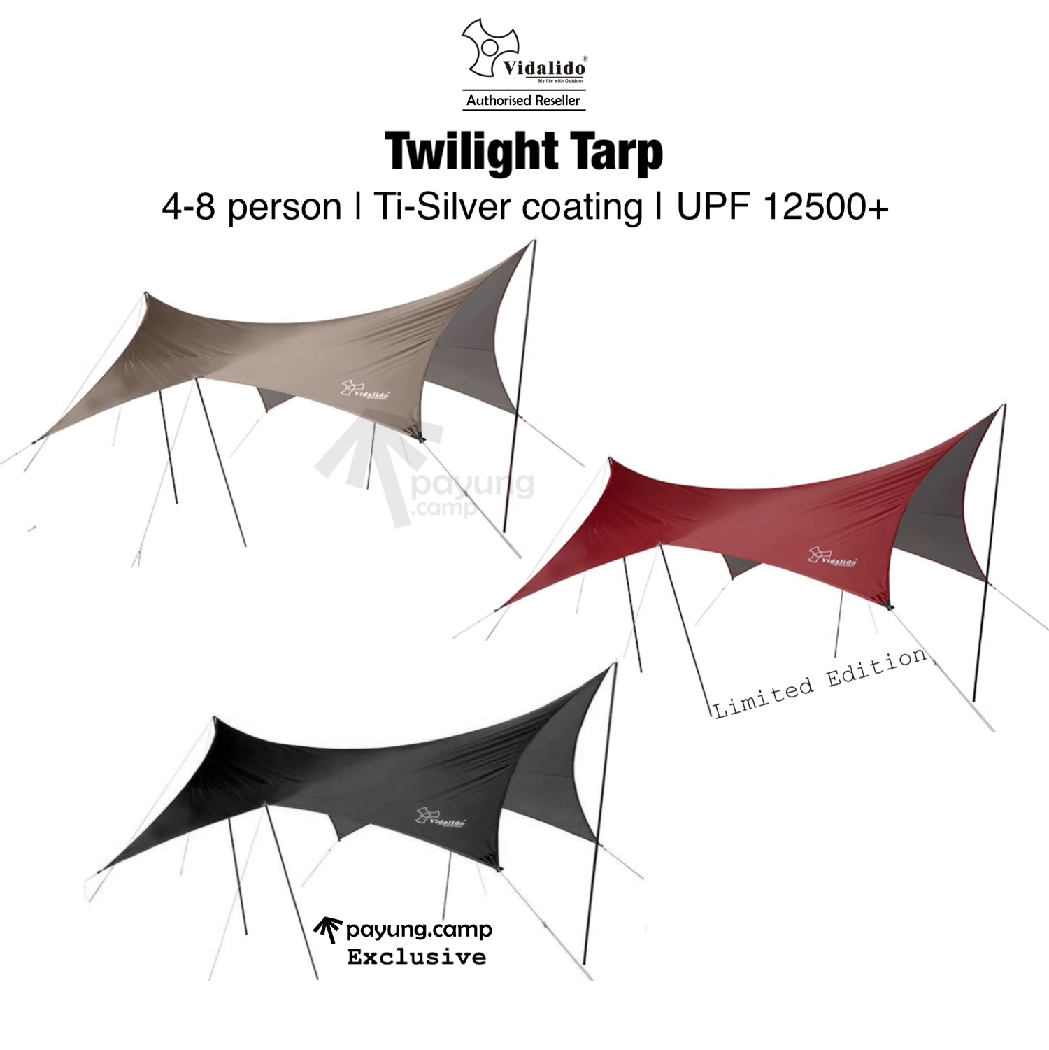 VIDALIDO Twilight Tarp Large Size Waterproof High UPF Ti-Silver