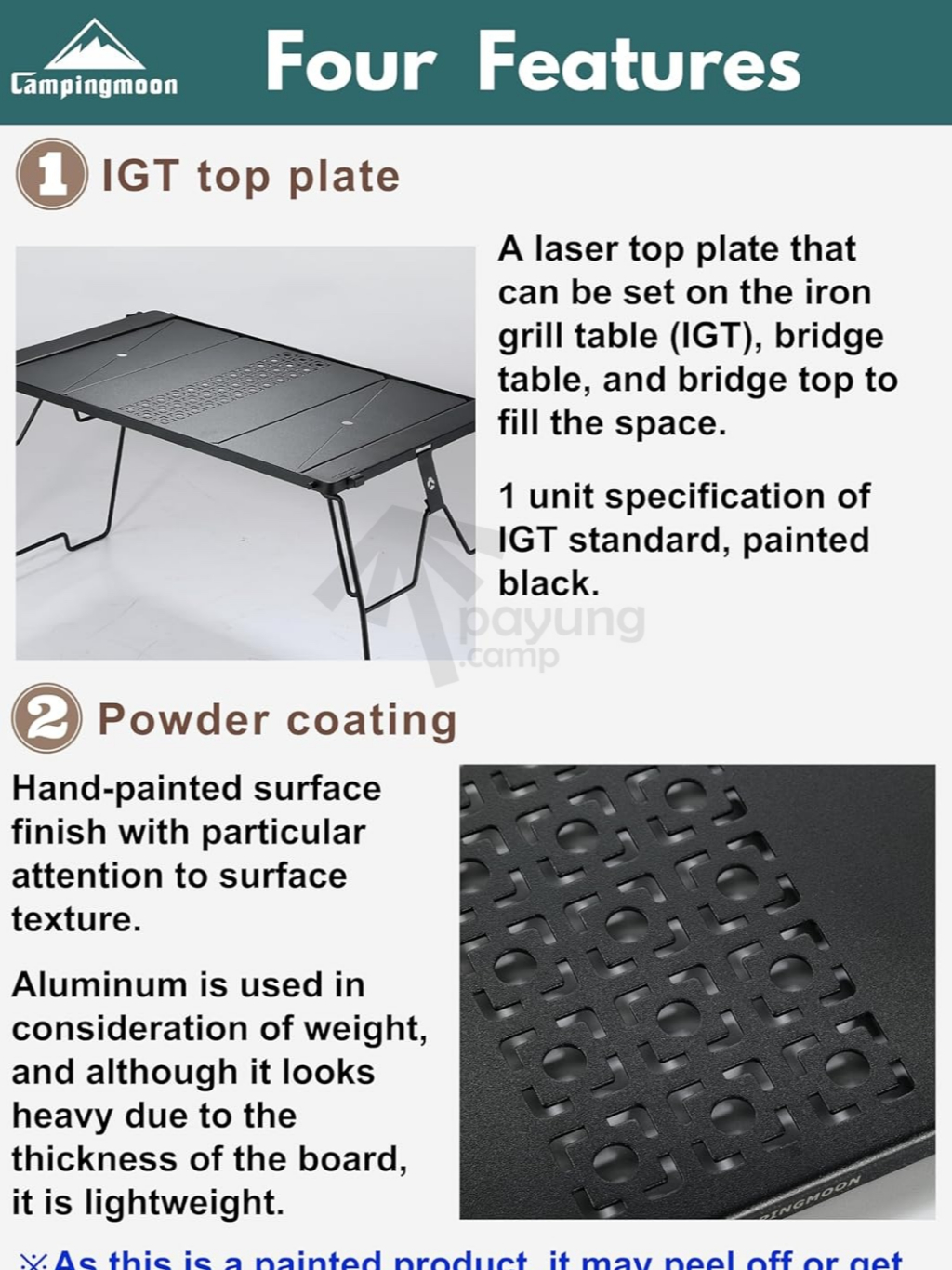 CAMPINGMOON IGT CK-25F-1P Black Aluminum Top Plate for Bridge
