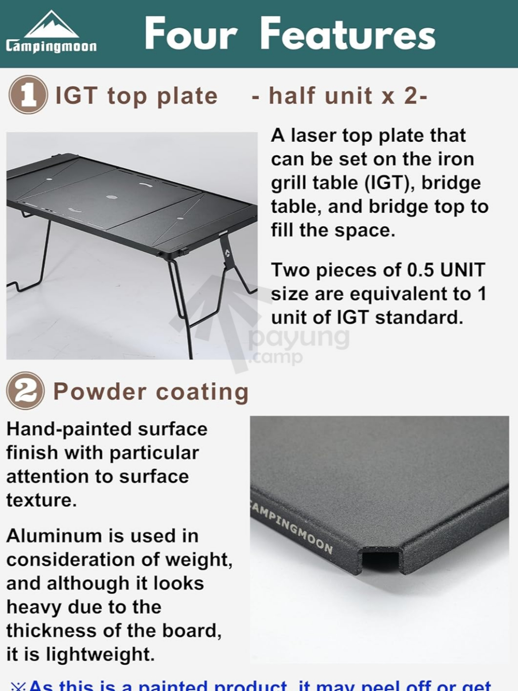CAMPINGMOON IGT Top Plate CK-12BK-2P Top Board Bridge Table Laser