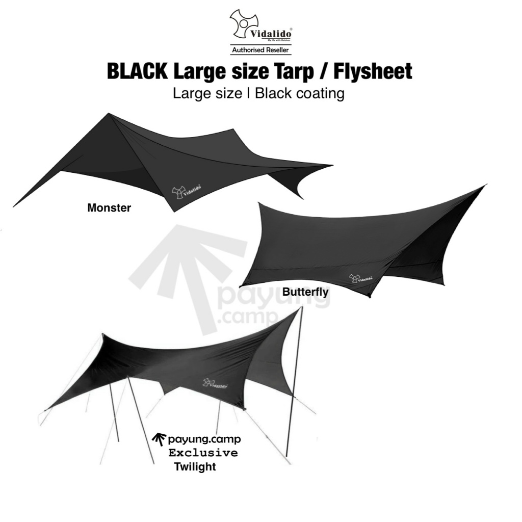 VIDALIDO flysheet tarp black large size monster butterfly twilight