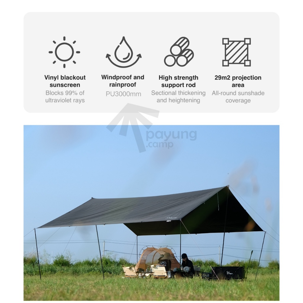 VIDALIDO 5x5.8m Black Coated Vinyl 6-8 person Large Flysheet