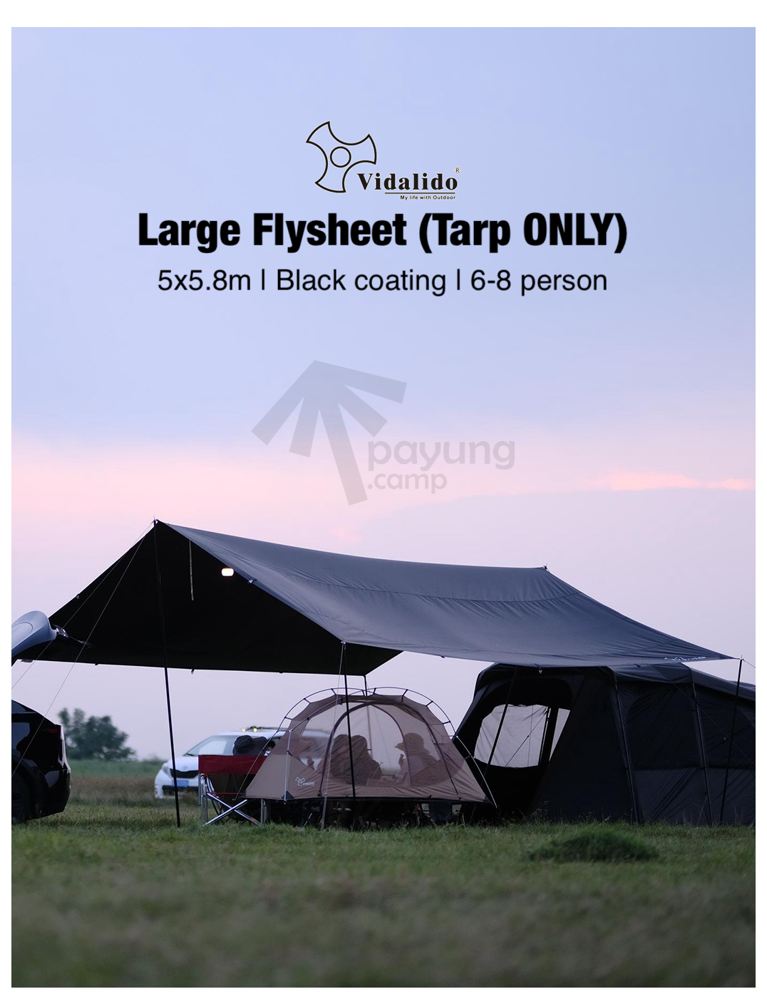 VIDALIDO 5x5.8m Black Coated Vinyl 6-8 person Large Flysheet