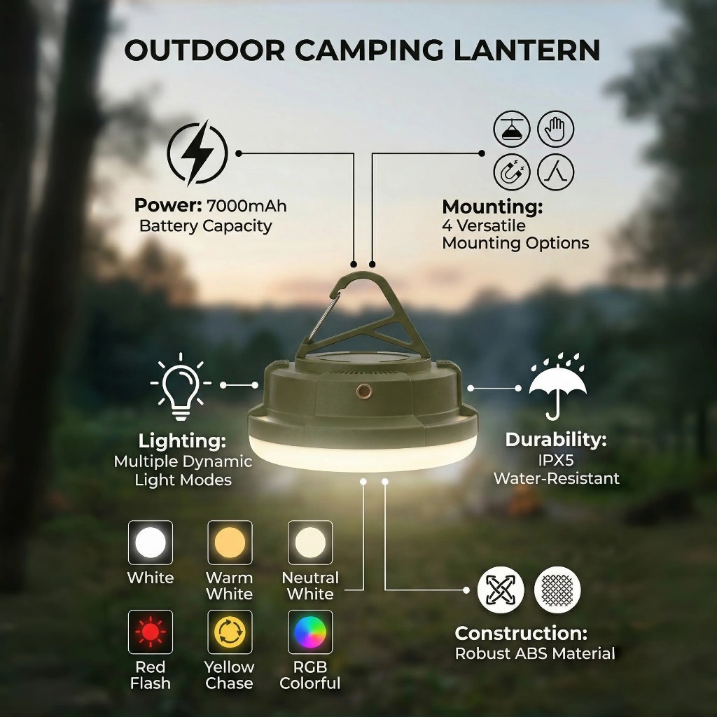XEENZO Lamp Light Ultra-Bright Magnetic Camping Lantern IPX5