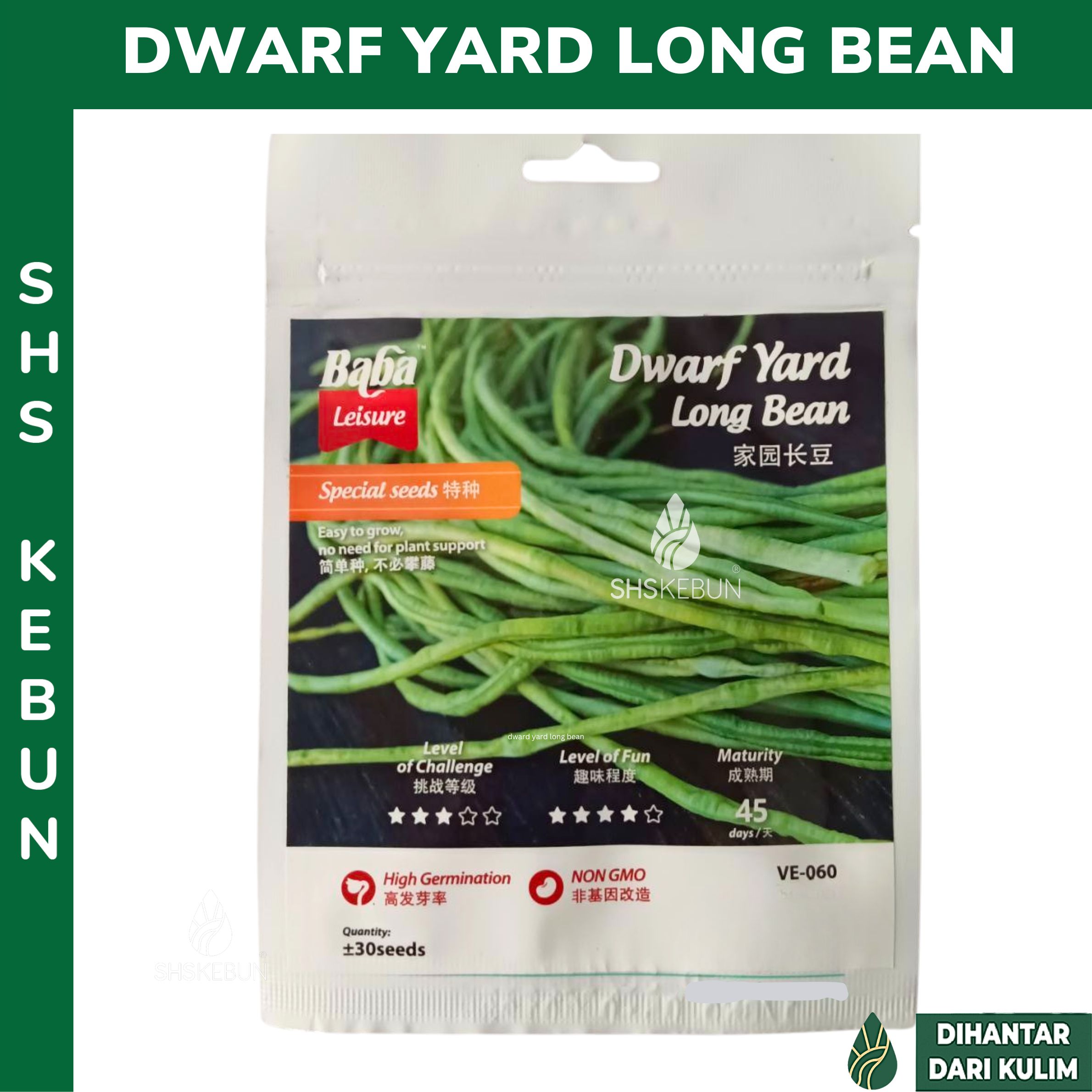 Baba Long Bean Seeds Dwarf Yard or Oily Green Non GMO Benih