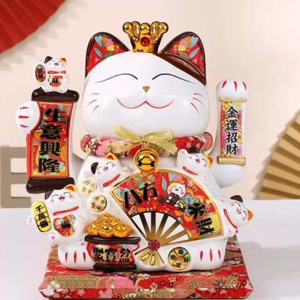 招き華ねこ セトクラフト 招き猫 福華 金運 白 2体セット