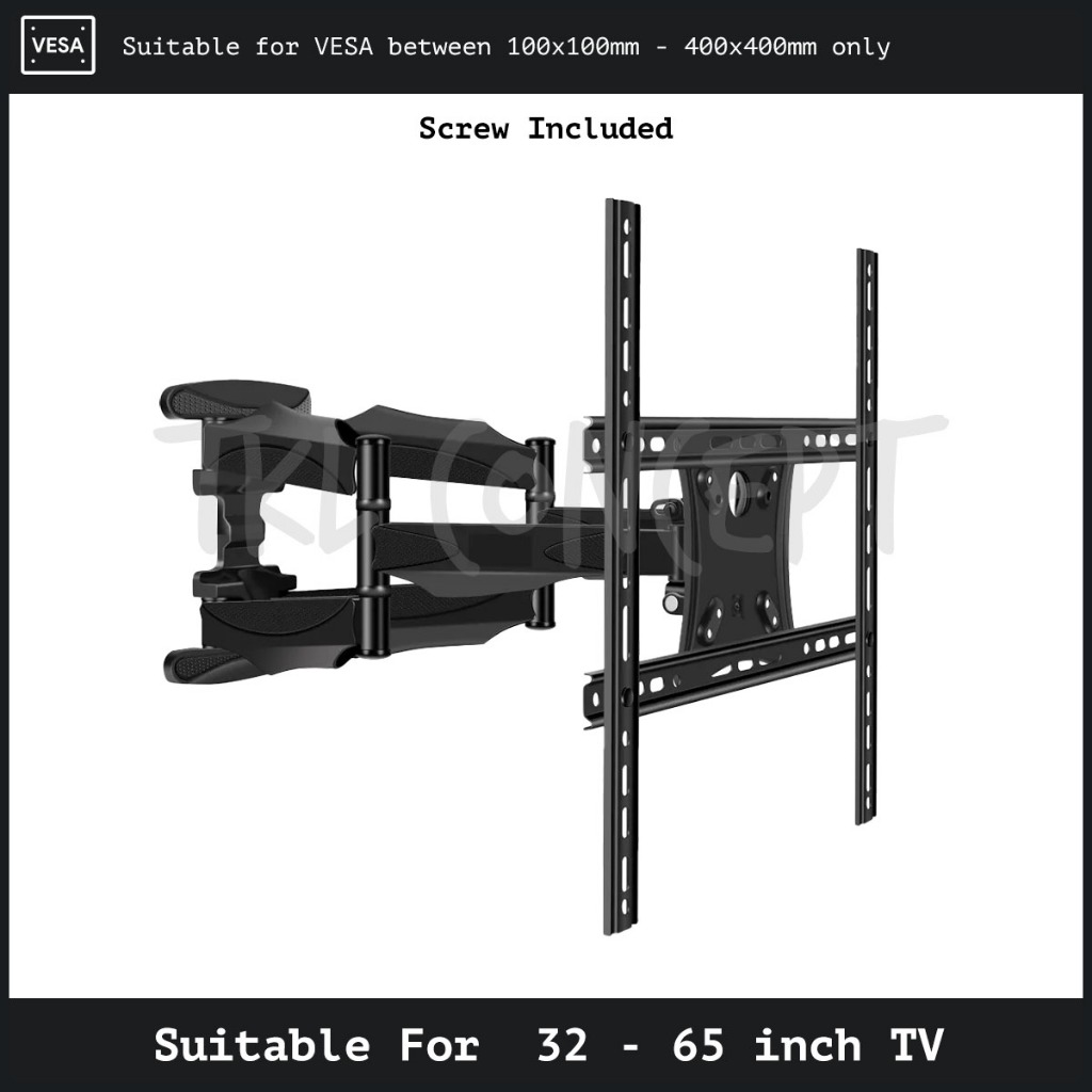 TKL Full MotionTV Bracket Adjustable 32 - 65 Inch Universal Tv Wall Mount Bracket Braket Gantung Din