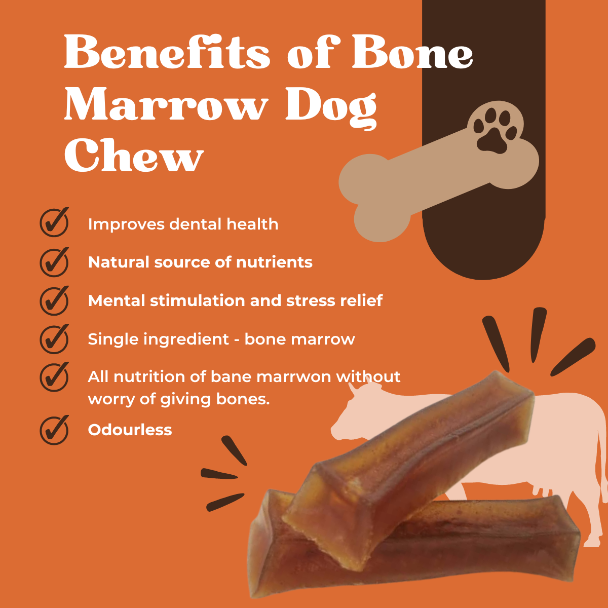 WagglyCove Bone Marrow Dental Chew Natural, Long-Lasting Dog