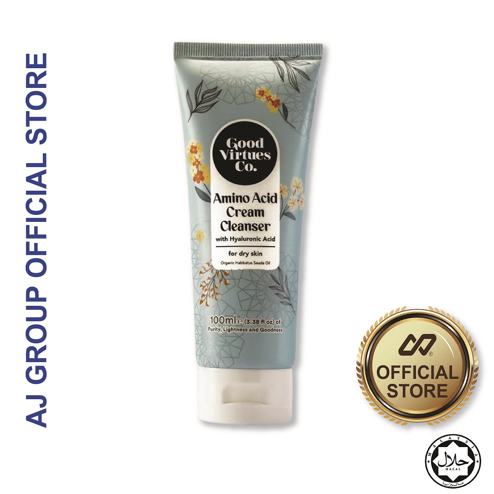 Good Virtues Co. [GVC] Amino Acid Cream Cleanser with Hyaluronic Acid (100ml) - For Dry Skin