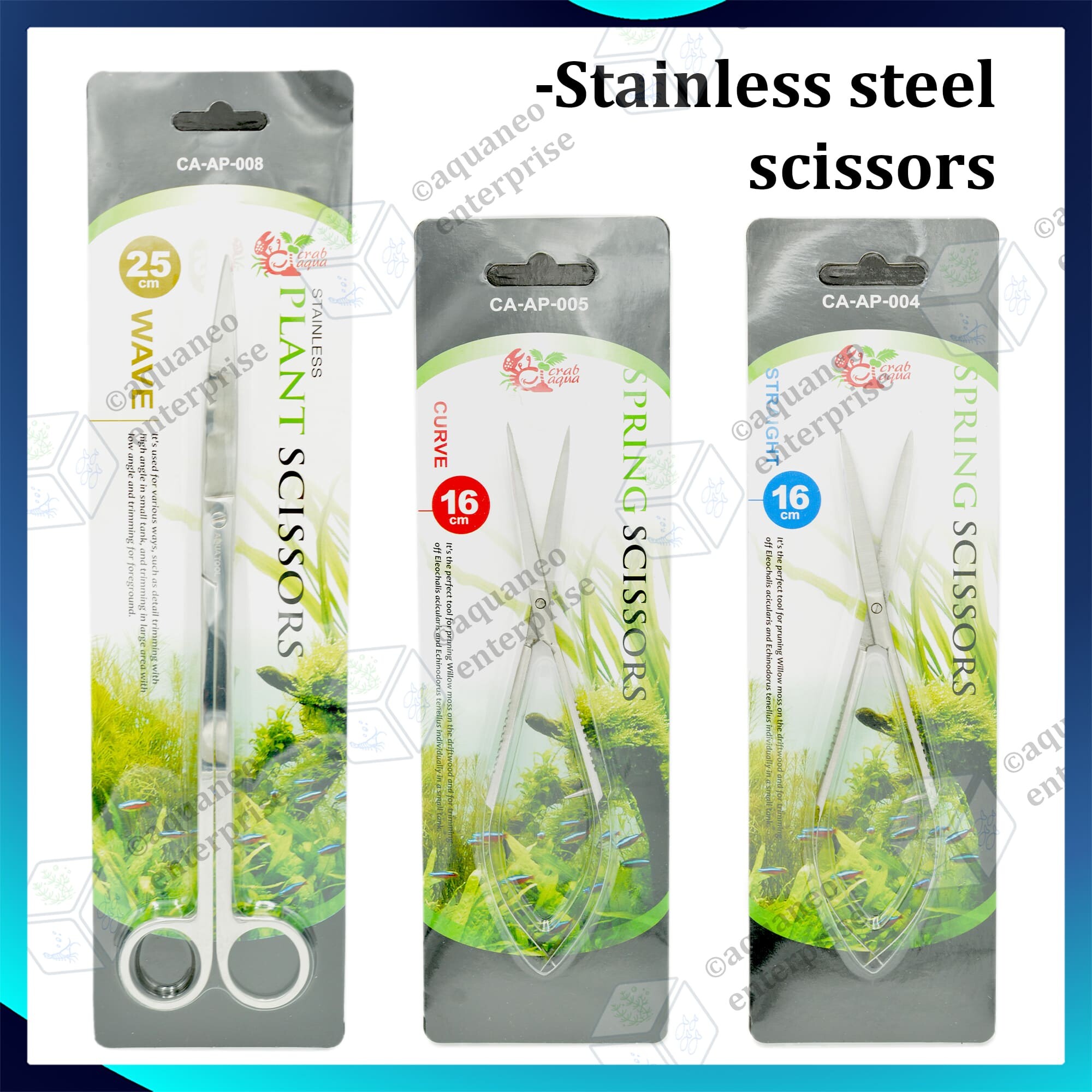 Crab Aqua Spring Wave Scissors 16cm 25cm - Straight Curve