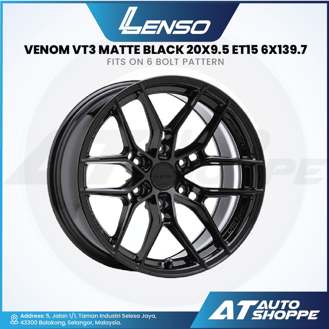 車のパーツ LENSO VENOM 3 Lenso Venom VT3 Matte Black 20x9.5 ET15 6x139.7 (1 Piece) | AT