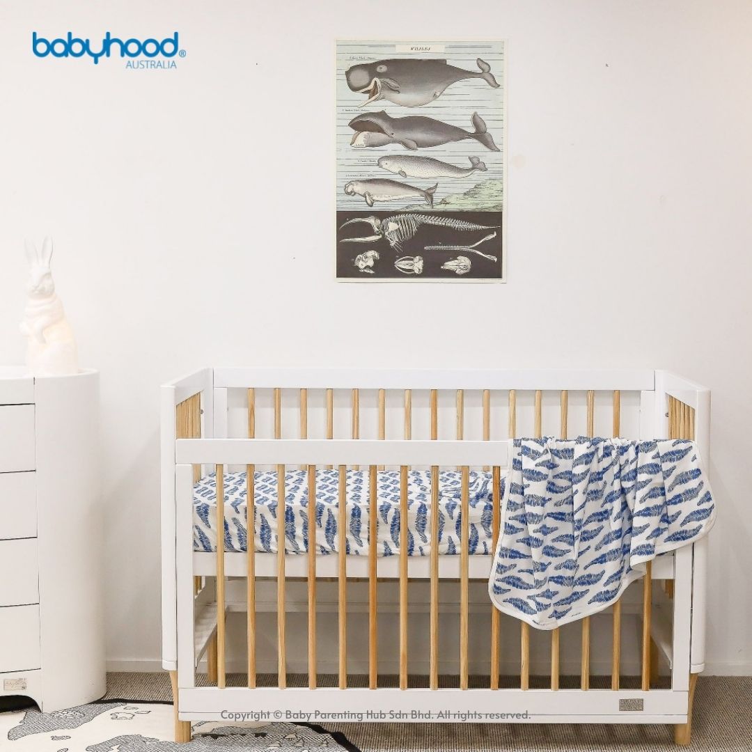 Babyhood Riya 5in1 Baby Cot White Beech With My First Breathe Eze