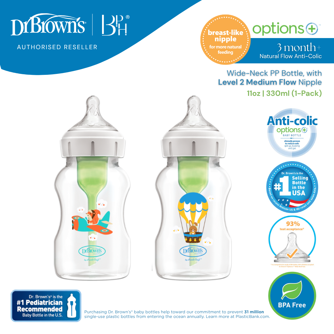 Dr Brown's Natural Flow Anti Colic Options+ Wide Neck PP Bottle