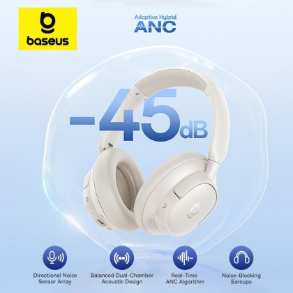 Baseus EH10 NC ANC 80H Headphones -45dB Adaptive Hybrid Noise ...