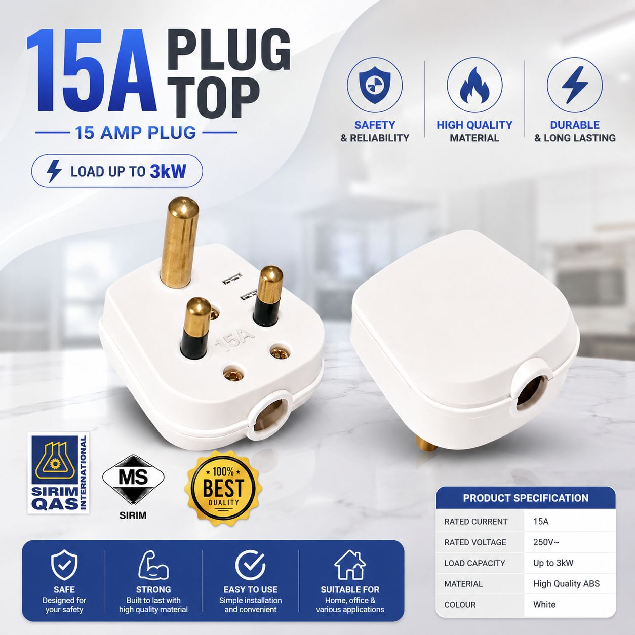 <SIRIM> PEAK 15A PLUG TOP SOCKET HEAVY DUTY 15AMPS PLUG TOP 3PIN SOCKET APPLIANCES LIKE AIR CONDITIO