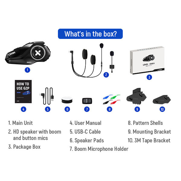 LEXIN 2X G2P Intercomunicador Casco Moto Bluetooth con 6 Cubiertas Reemplazables, Sistema de
