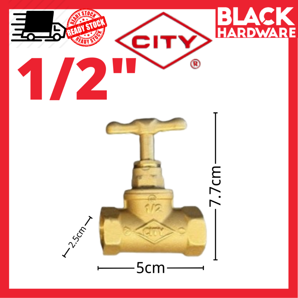 BLACK HARDWARE City Brass Watertec Doe Stopcock 15MM 3/4 Water Gate Valve Plumbing STOP CORK Shower