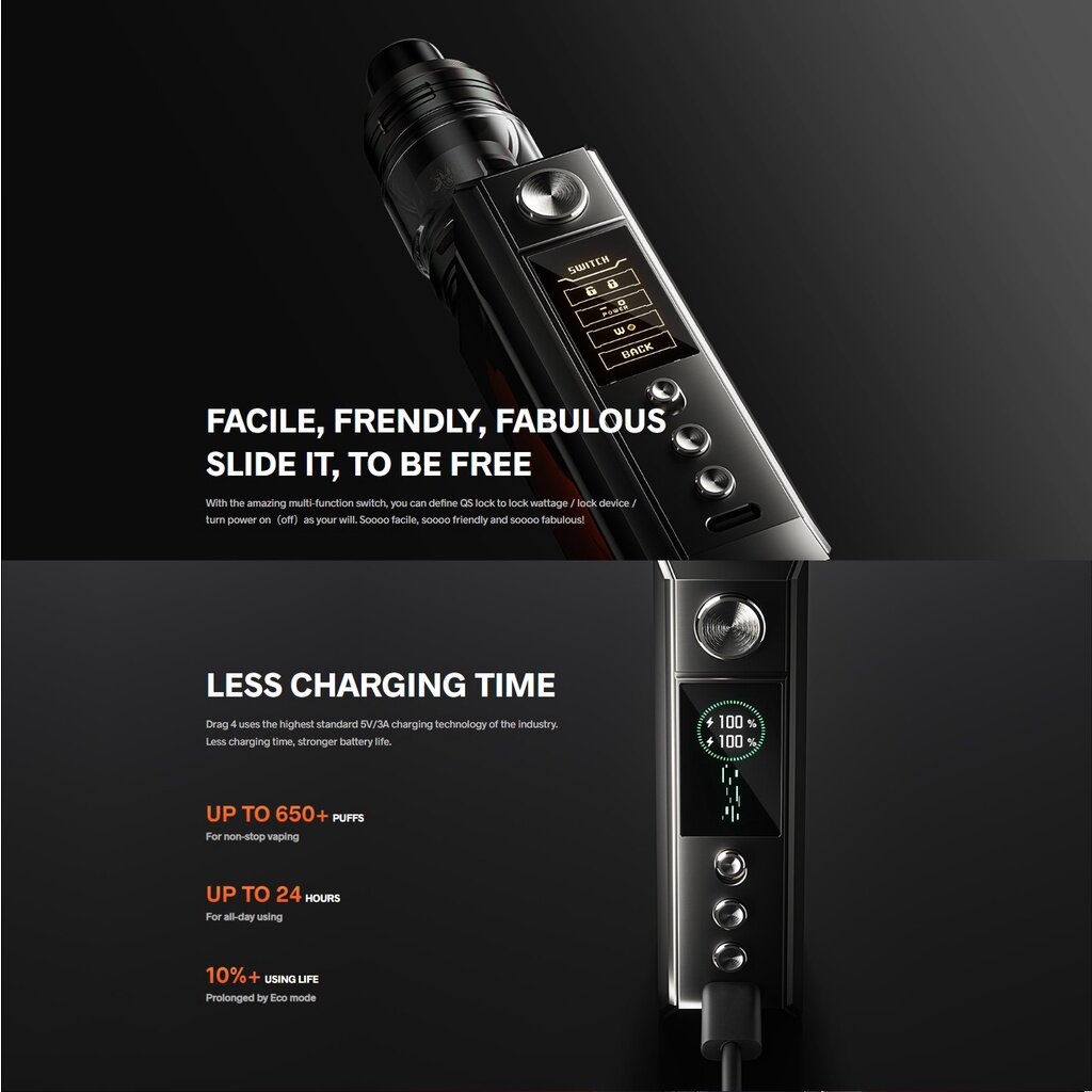 Authentic VOOPOO DRAG 4 Box Kit (battery no include) POWER BY DUAL 18650  BATTERY UFORCE-L TANK use PNP coil PNP-TW coil | MyEasyPod