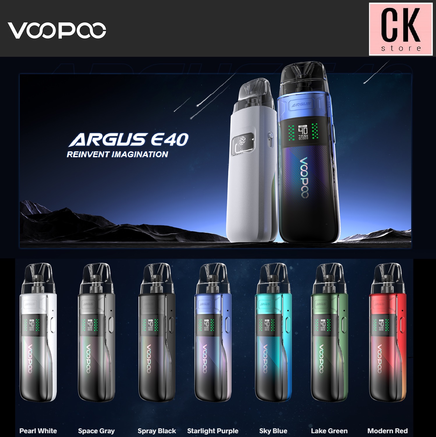 vampire vape attraction VOOPOO ARGUS E40 supports MTL, RDL, and DTL vaping 5-40 W power 1800 mAh  built-in battery and 2A fast charging | MyEasyPod