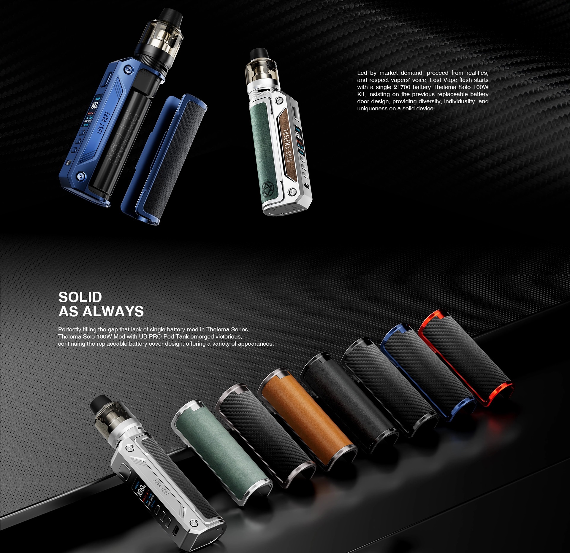 Lost Vape Thelema Solo 100W Box Mod – Quest 2.0, Single 21700 Battery  Support | Myeasypod | MyEasyPod