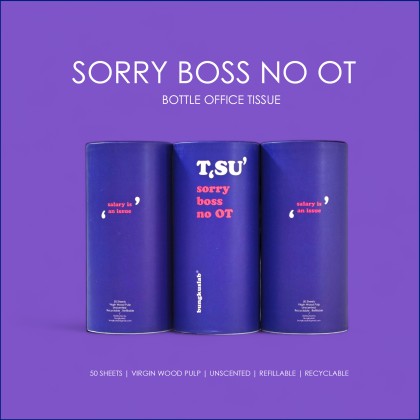 3 IN 1 TSU CAR TISSUE - SORRY BOSS NO OT 车载圆筒纸巾套装| BUNGKUSLAB