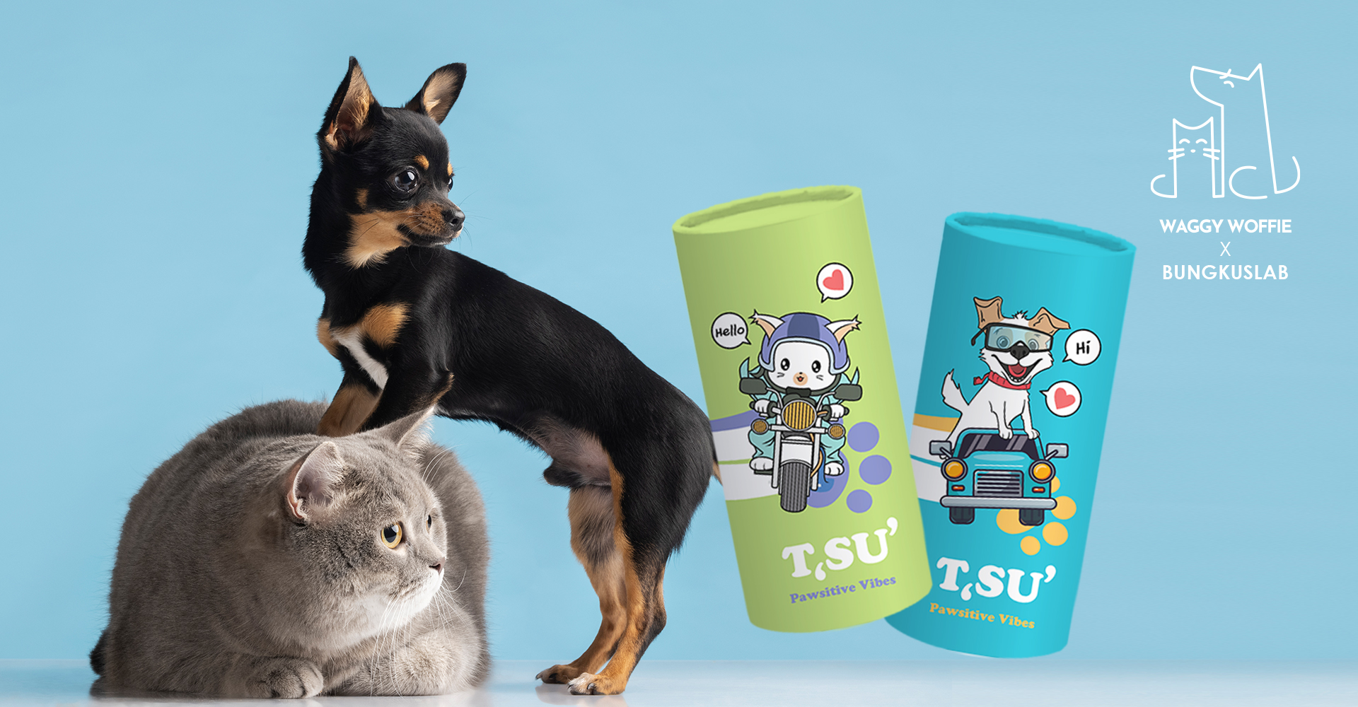 TSU x WAGGY WOFFIE PET TISSUE - CAT 宠物圆筒纸巾 | BUNGKUSLAB