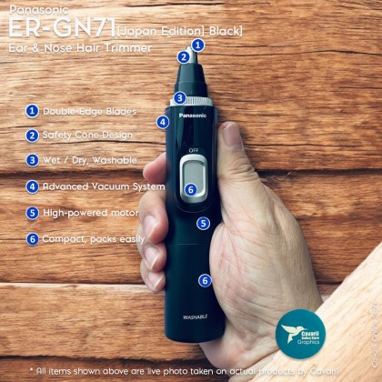 Panasonic ER-GN71-K Ear and Nose Hair Trimmer for Men with Vacuum