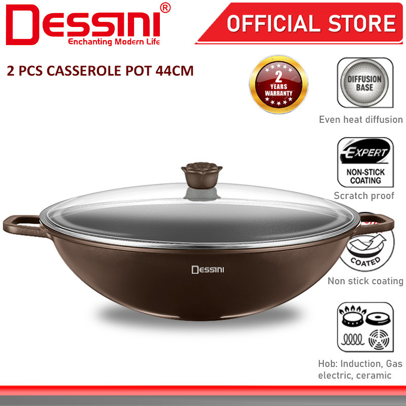 DESSINI ITALY GLW-44 Casserole Induction Die Cast Aluminium Non Stick Stock Pot Bowl Wok Fry Pan Coo