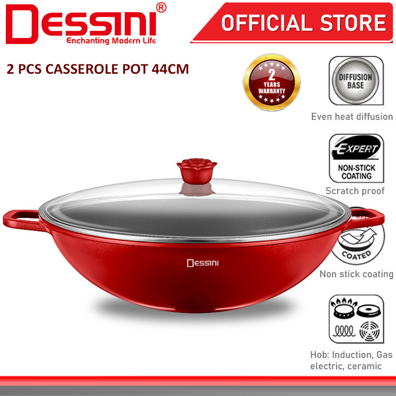 DESSINI ITALY GLW-44 Casserole Induction Die Cast Aluminium Non Stick Stock Pot Bowl Wok Fry Pan Coo