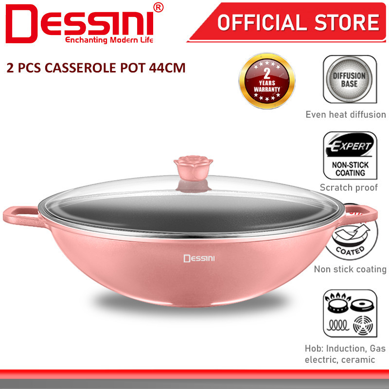 DESSINI ITALY GLW-44 Casserole Induction Die Cast Aluminium Non Stick Stock Pot Bowl Wok Fry Pan Coo