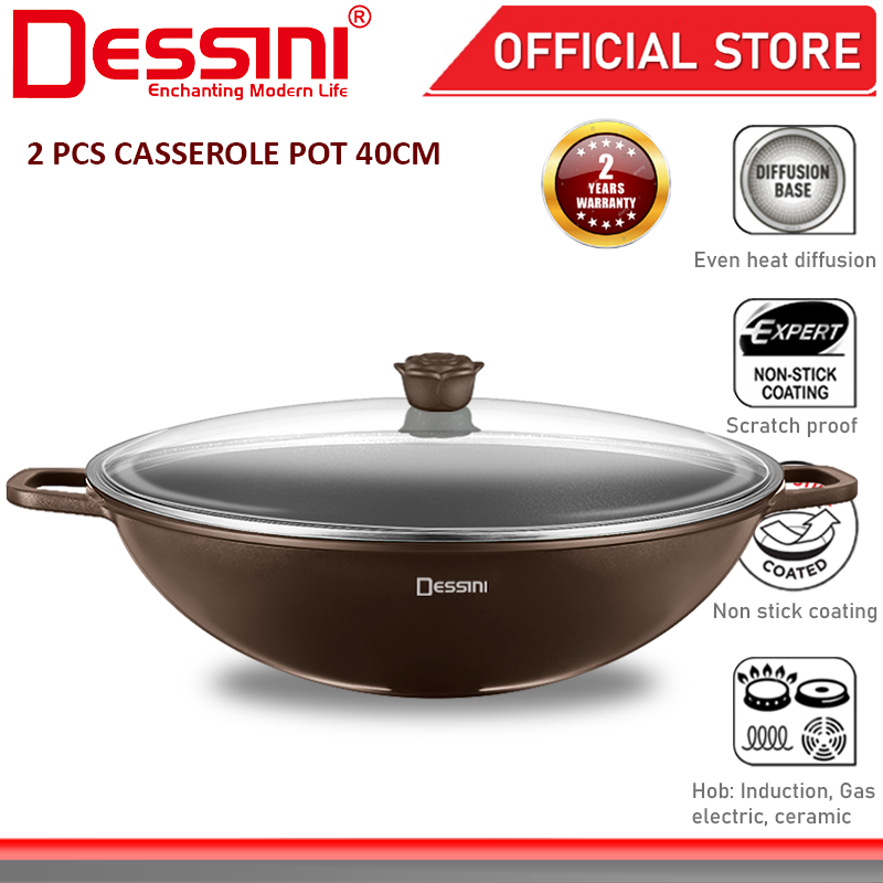 DESSINI ITALY GLW-40 Casserole Induction Die Cast Aluminium Non Stick Stock Pot Bowl Wok Fry Pan Coo