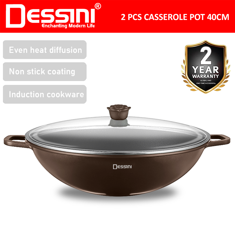 DESSINI ITALY GLW-40 Casserole Induction Die Cast Aluminium Non Stick Stock Pot Bowl Wok Fry Pan Coo