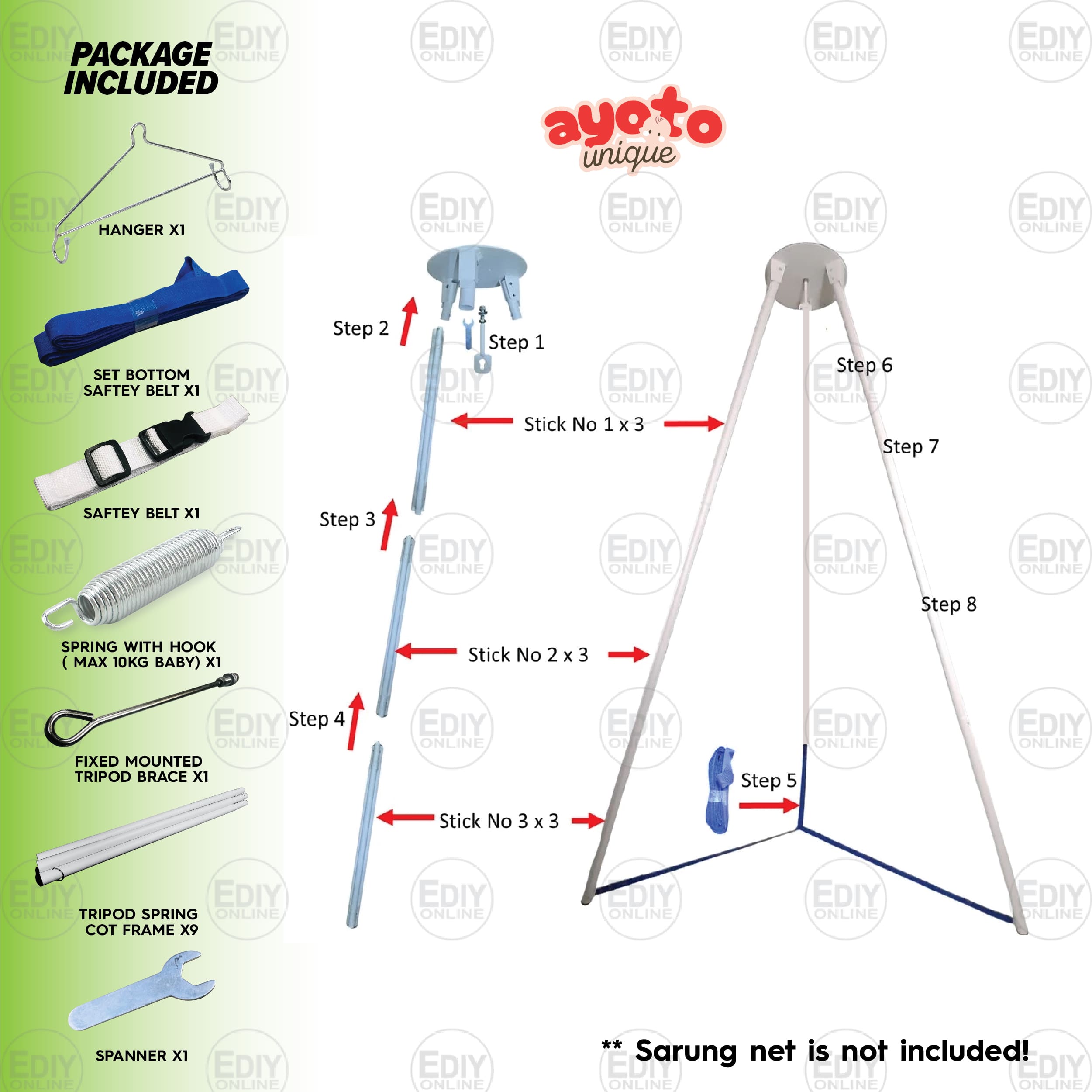 【NEW】 PREMIUM QUALITY CHROME 100KG TRAVEL BABY SPRING COT TRIPOD STAND ...