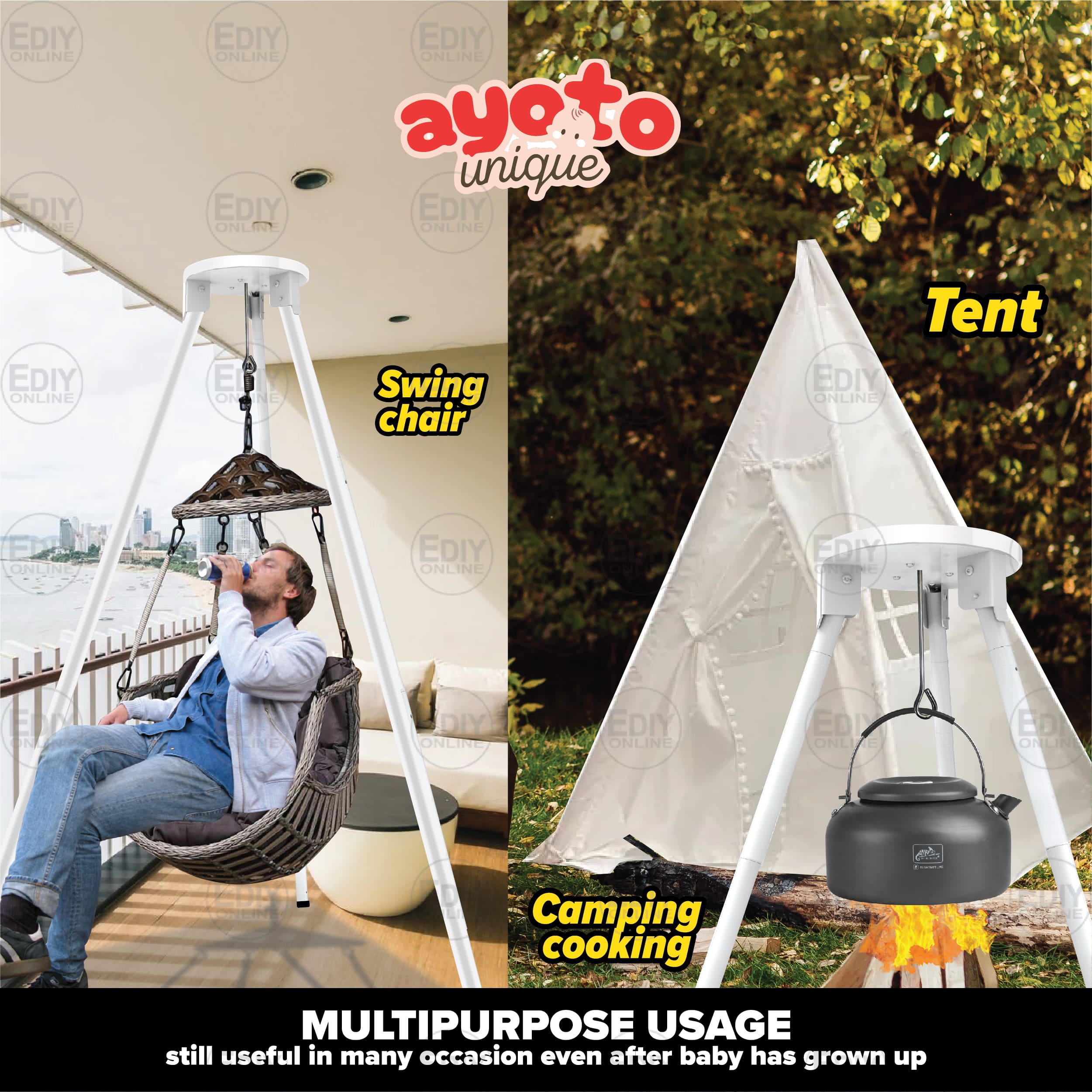 【NEW】 PREMIUM QUALITY CHROME 100KG TRAVEL BABY SPRING COT TRIPOD STAND ...
