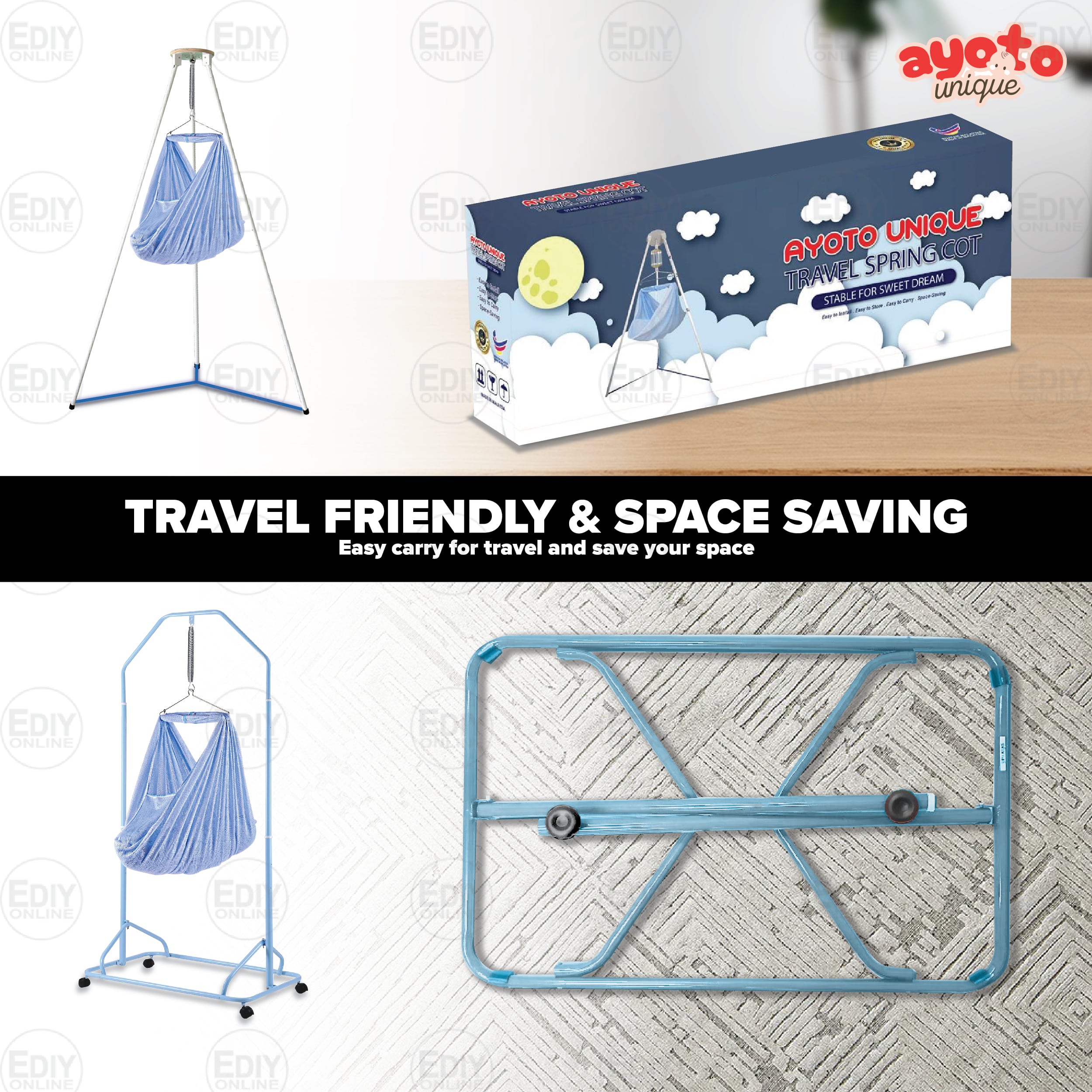 【NEW】 PREMIUM QUALITY CHROME 100KG TRAVEL BABY SPRING COT TRIPOD STAND ...