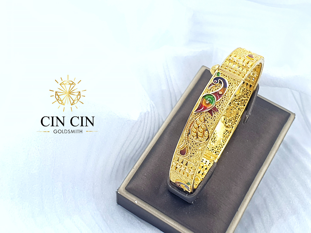 916 Gold Bangle Bombay Peacock AJHC (Single Piece