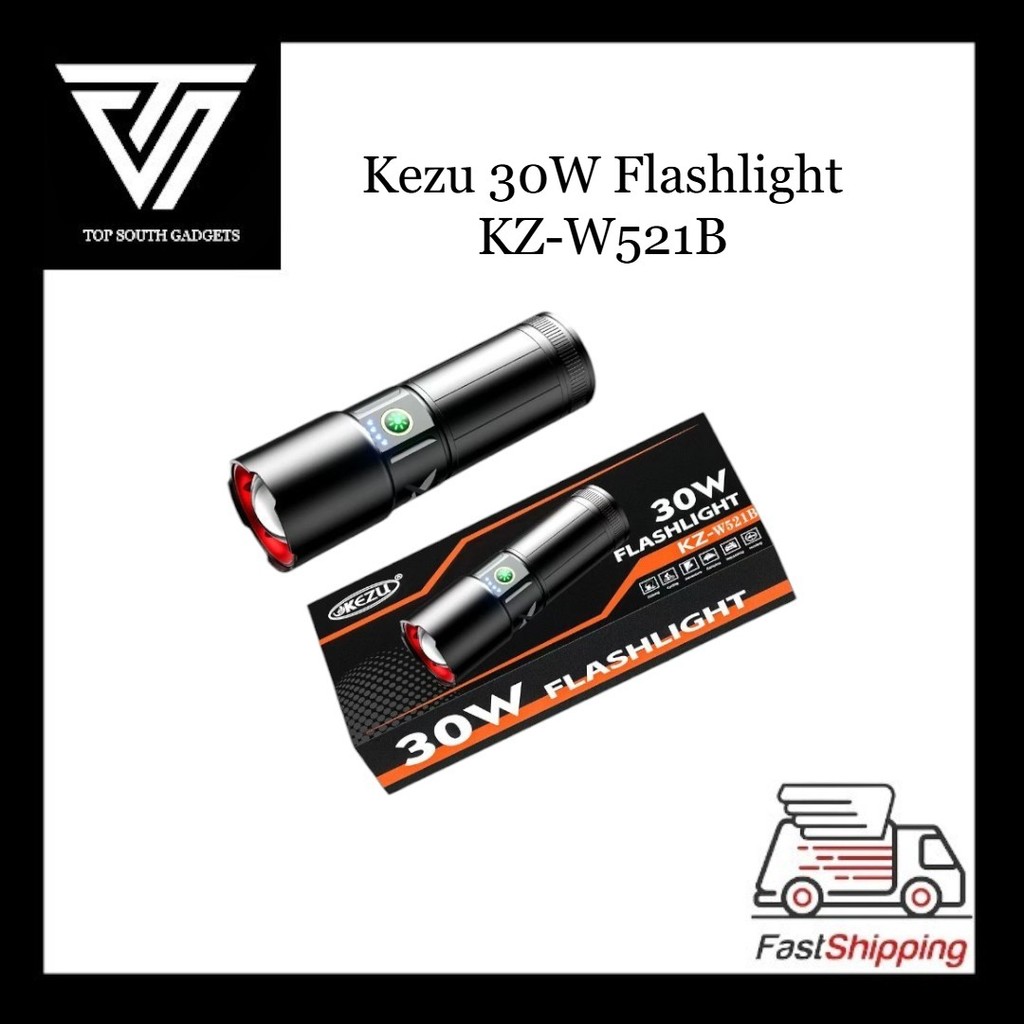 KEZU Super Bright Lampu Suluh LED Flashlight Zoomable with Power