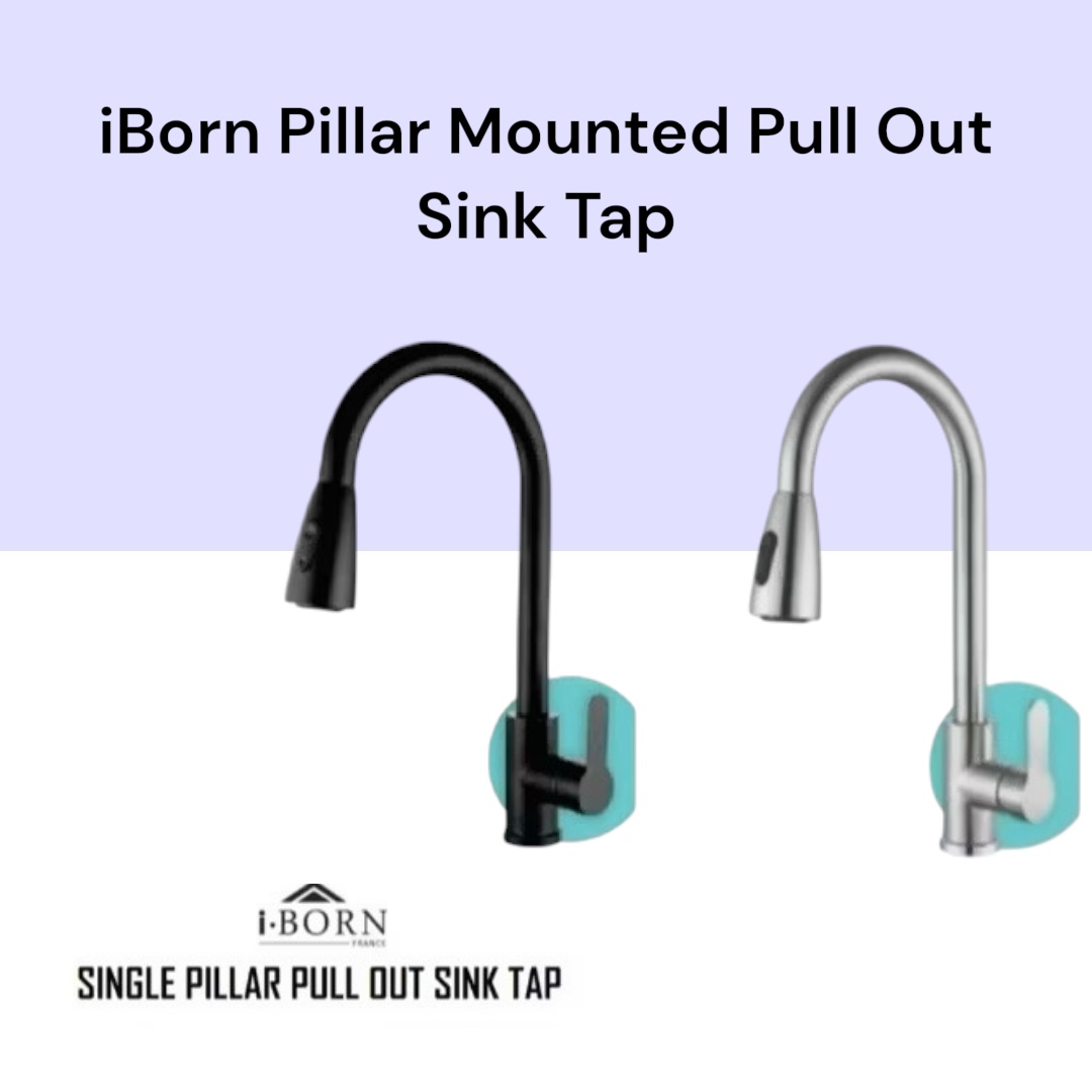 iBorn Pillar Mounted Pull Out Kitchen Mixer Sink Tap