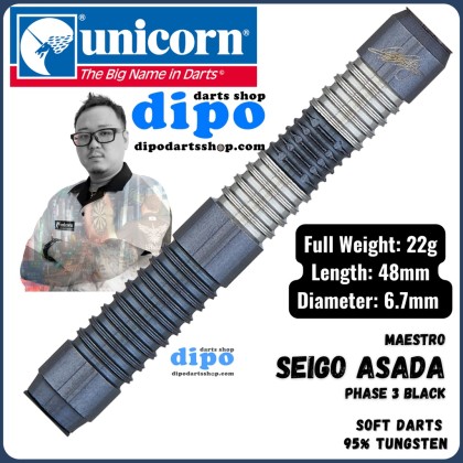 ダーツ UNICORN MAESTRO SEIGO ASADA PHASE3 Steel Unicorn Maestro Phase 3 Seigo Asada Steel Tip Darts - 22gm Gold
