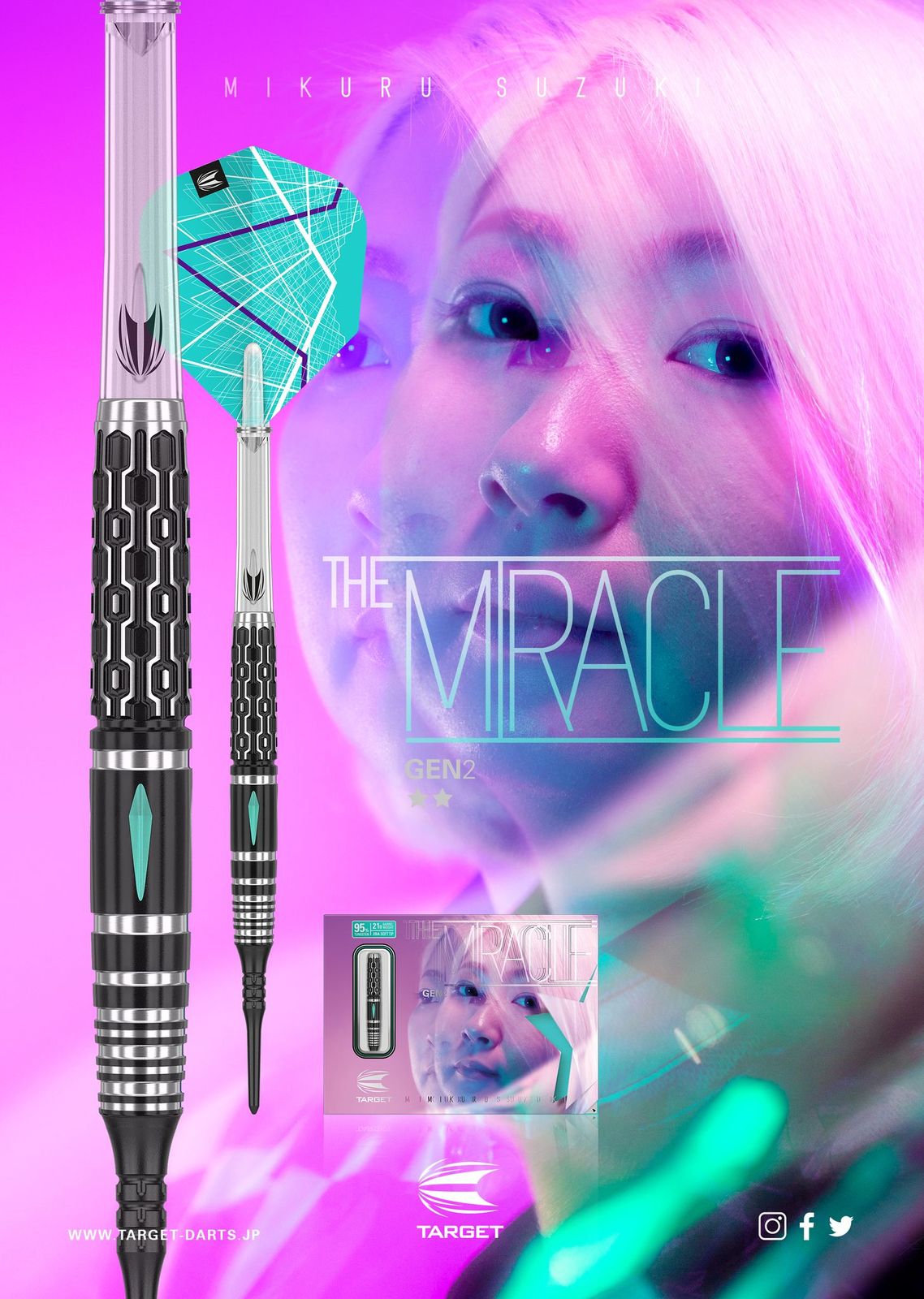 ダーツ TARGET THE MIRACLE GENARATION 2 Target Mikuru Gen 2 THE MIRACLE Swiss Point Tip Darts - 24gm