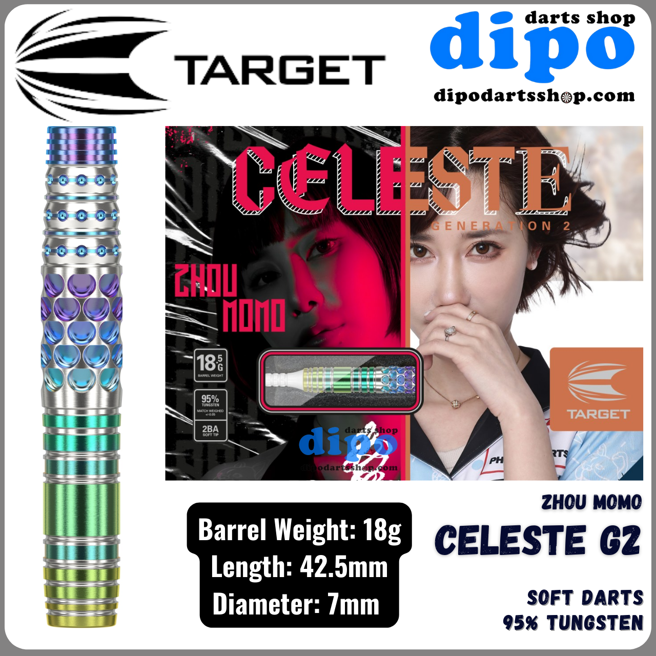 ダーツ TARGET CELESTE GENERATION-2 2BA TARGET CELESTE Gen 2 (Zhou Momo model) - Soft Darts | Dipo Darts Shop