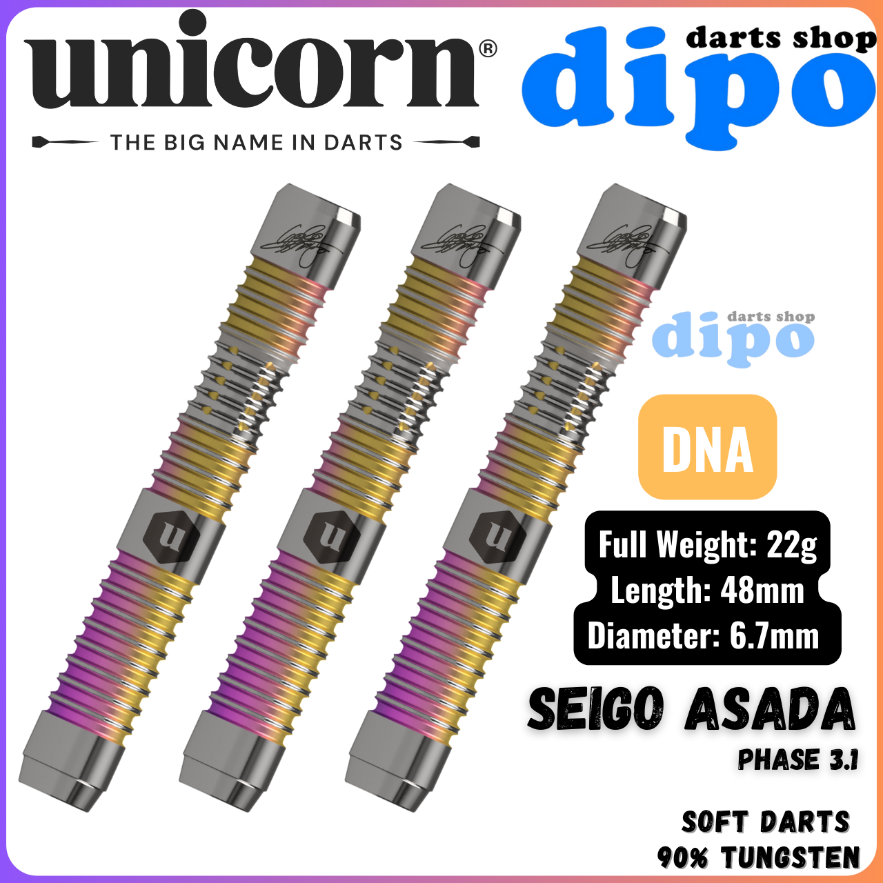 Unicorn Code Seigo Asada 90% Soft Tip - Dartshopper.com