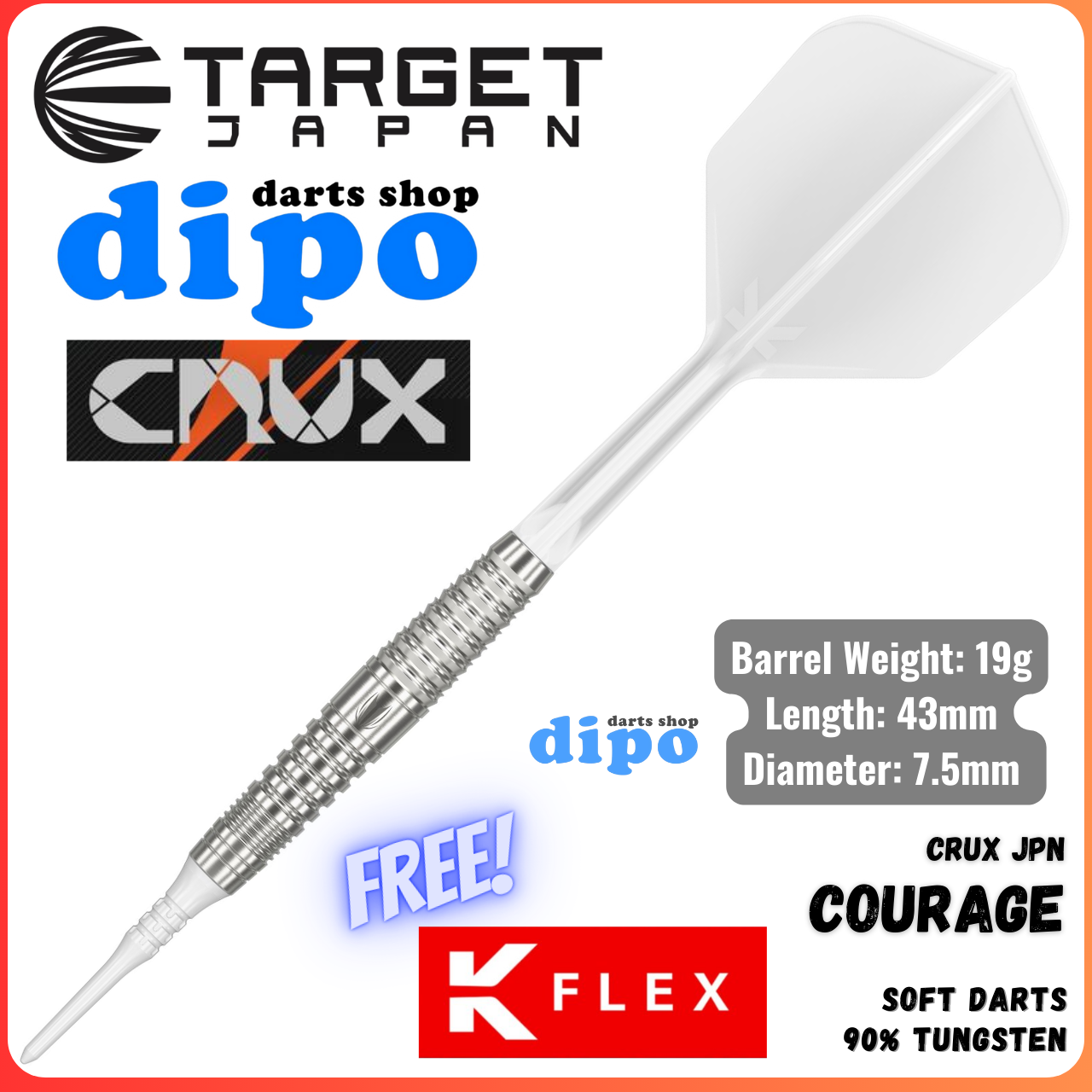 TARGET CRUX JPN COURAGE (90% Tungsten) - TARGET Soft Darts | Dipo